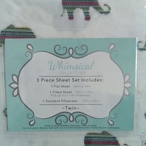 Whimsical 3 Piece Twin Sheet Set in Elephant Cream